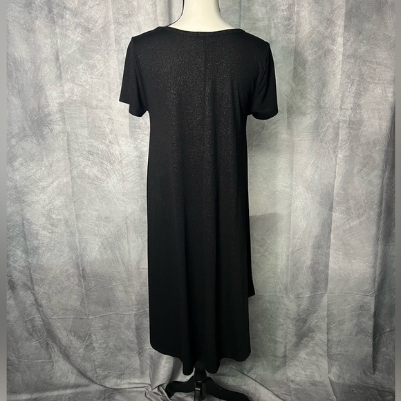 LuLaRoe Carly Elegant Black & Glitter Short Sleeve Swing Dress with High-Low Hem - Picture 6 of 11
